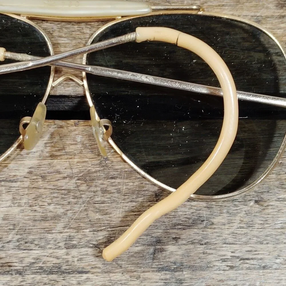 Vintage Tasco Aviator Shades Sunglasses & Case Japan Gold Frame